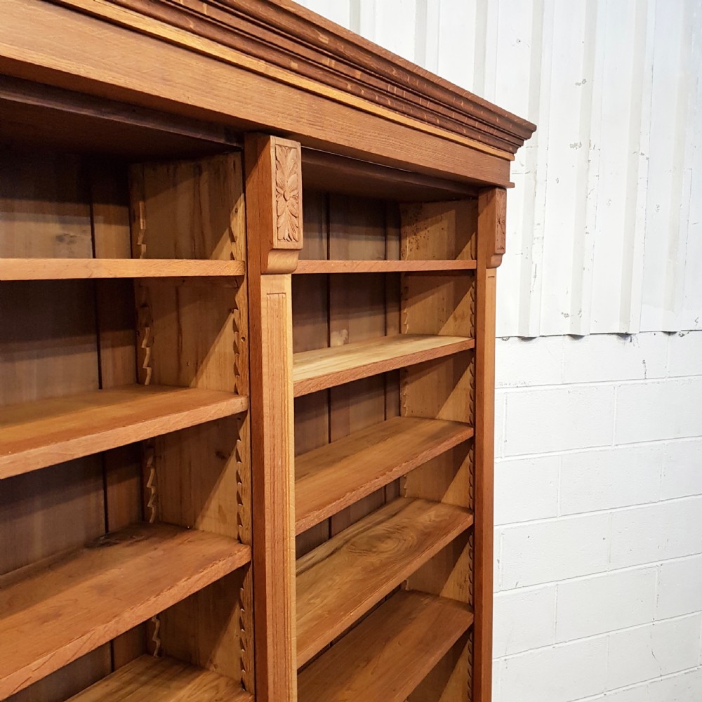 ANTIQUE LARGE ARTS & CRAFTS GOLDEN OAK OPEN BOOKCASE C1900 View VII