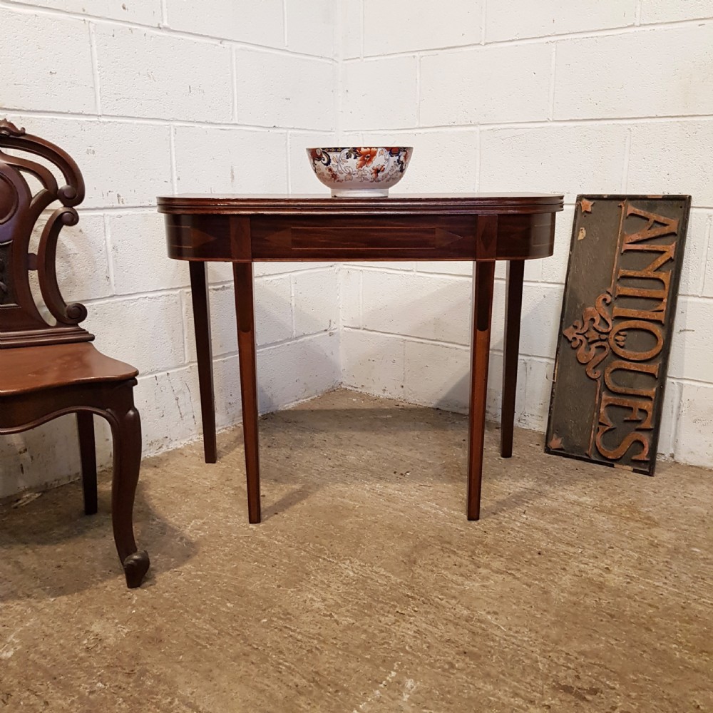 ANTIQUE REGENCY INLAID MAHOGANY FOLD OVER TABLE C1820 View IX