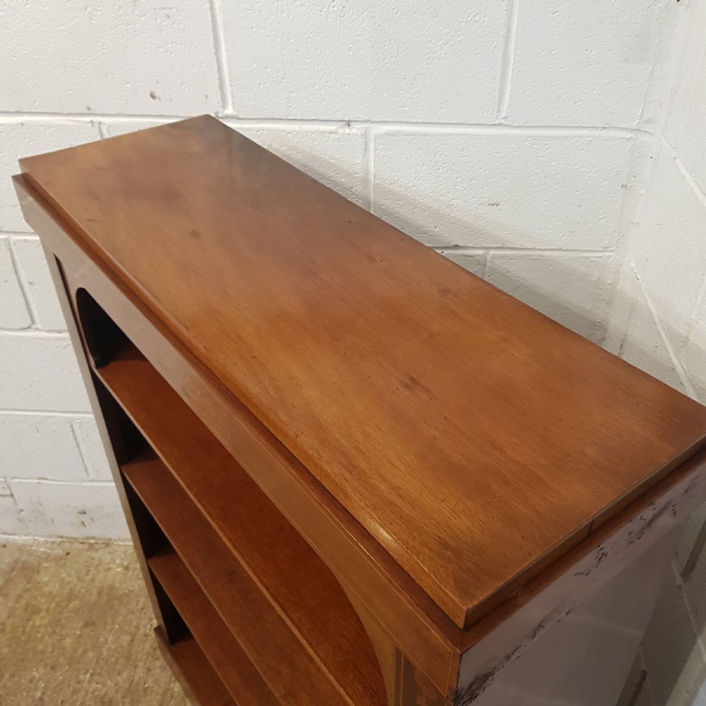 ANTIQUE EDWARDIAN MAHOGANY INLAID OPEN BOOKCASE C1900 View V