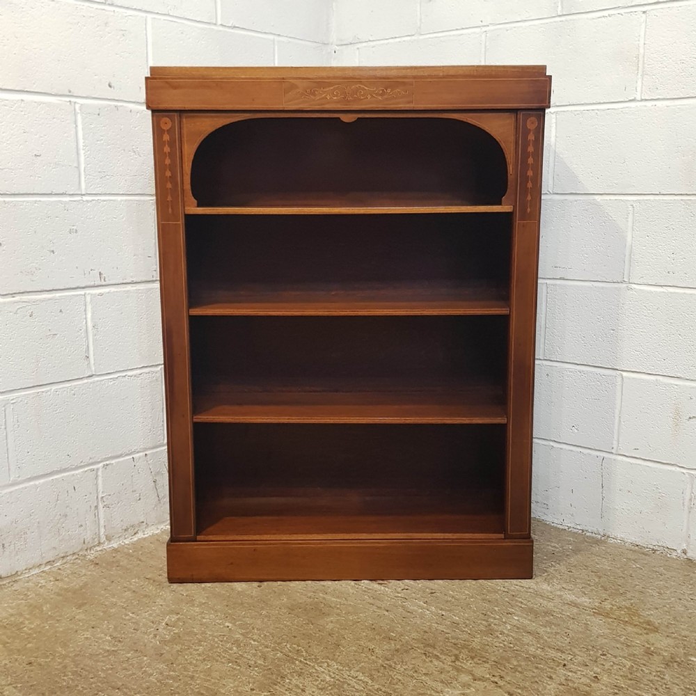 ANTIQUE EDWARDIAN MAHOGANY INLAID OPEN BOOKCASE C1900 View VI