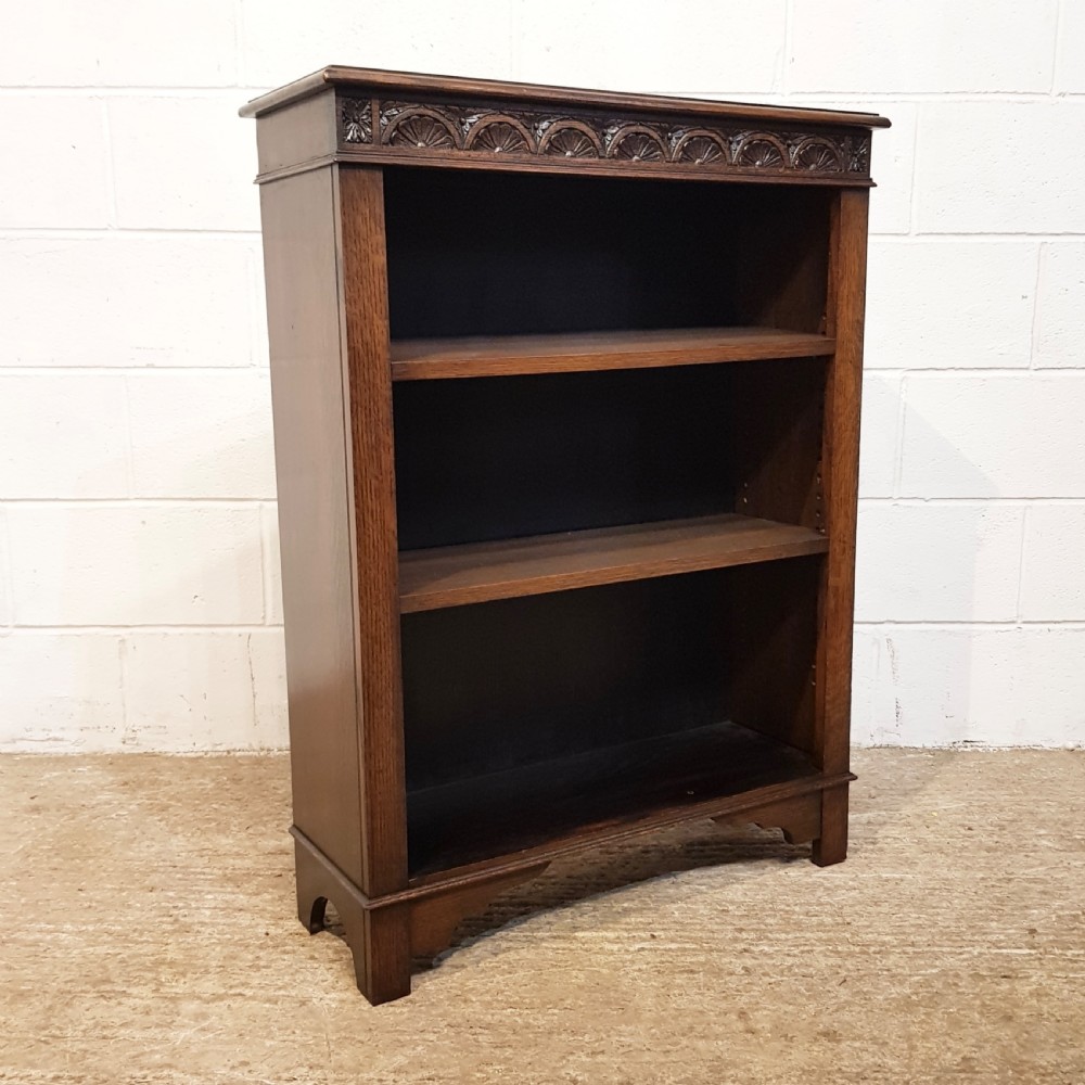 ANTIQUE CARVED OAK SMALL OPEN BOOKCASE C1920 View IV