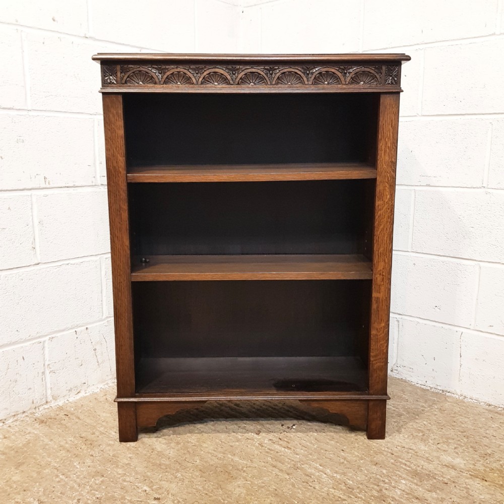 ANTIQUE CARVED OAK SMALL OPEN BOOKCASE C1920 View VI