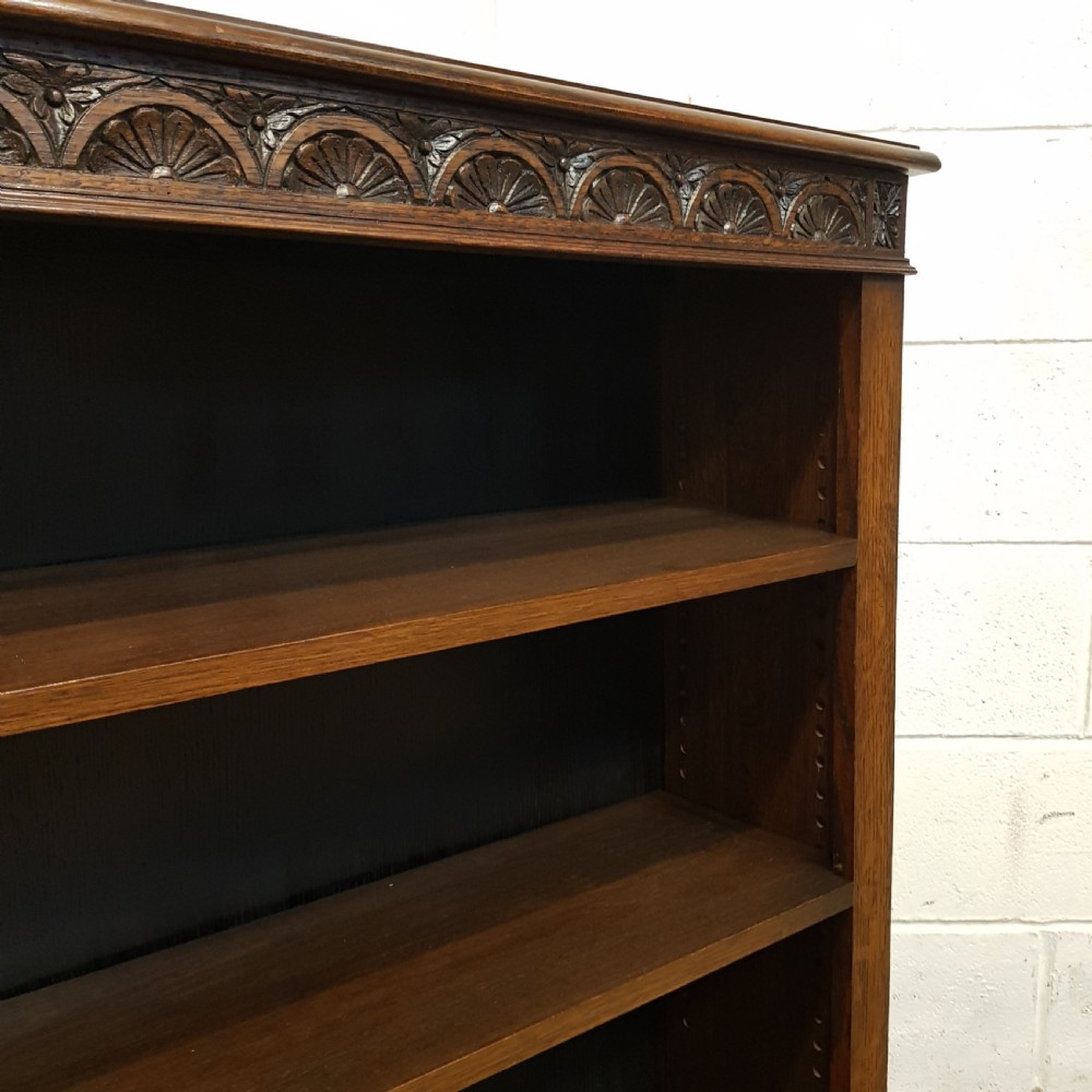 ANTIQUE CARVED OAK SMALL OPEN BOOKCASE C1920 View VII
