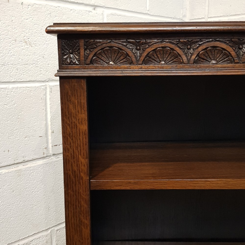ANTIQUE CARVED OAK SMALL OPEN BOOKCASE C1920 View VIII