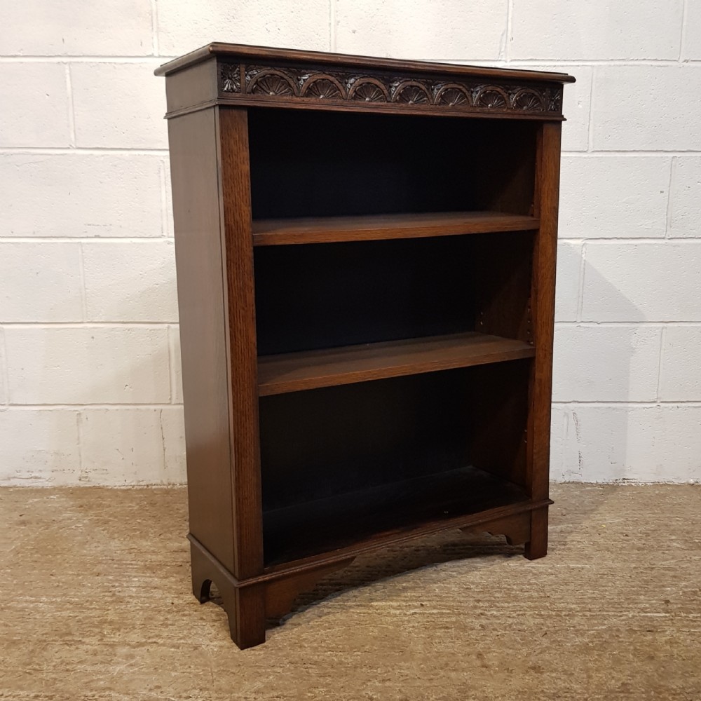 ANTIQUE CARVED OAK SMALL OPEN BOOKCASE C1920 View IX