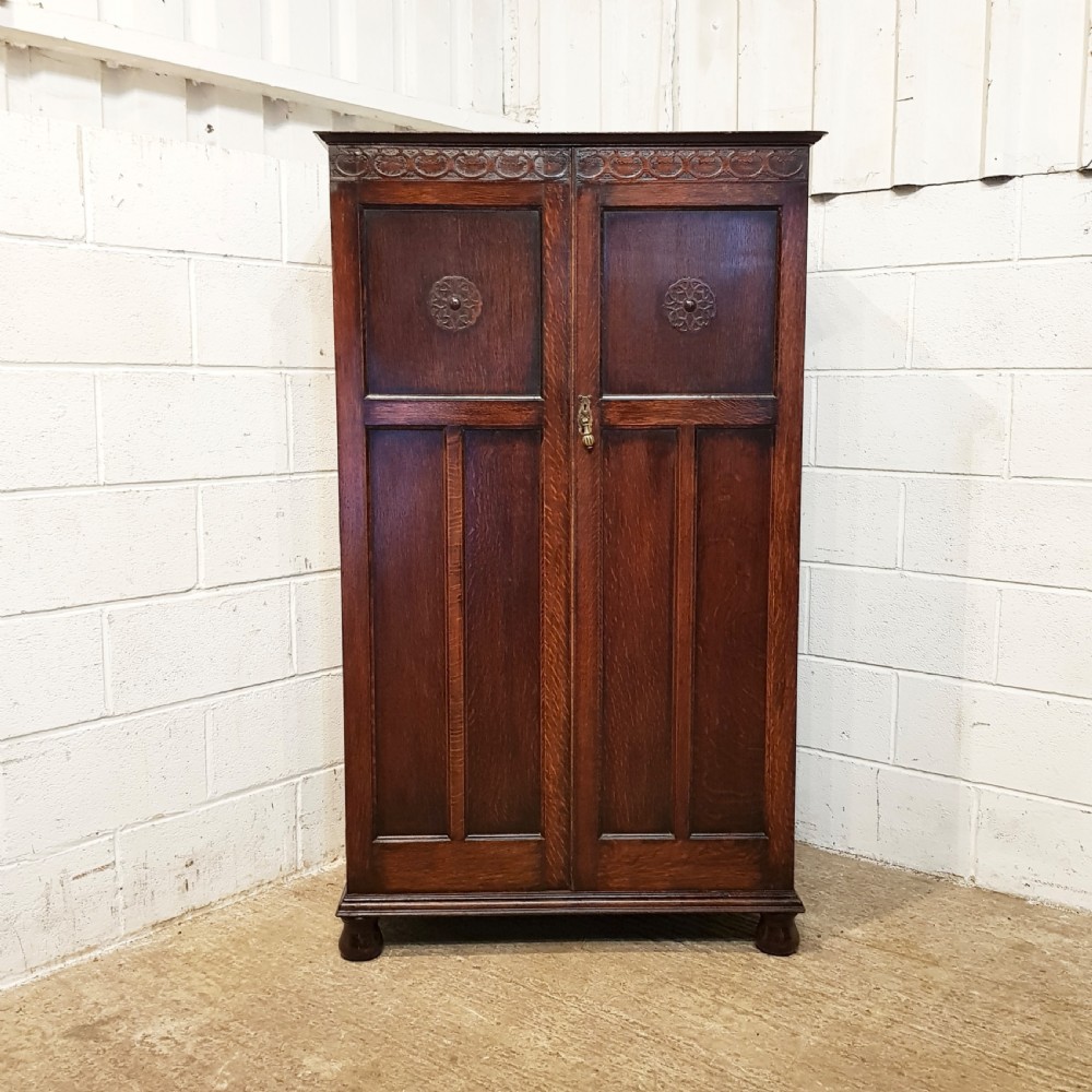 ANTIQUE SMALL CARVED OAK WARDROBE C1920 View III