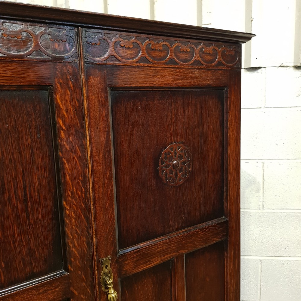 ANTIQUE SMALL CARVED OAK WARDROBE C1920 View V