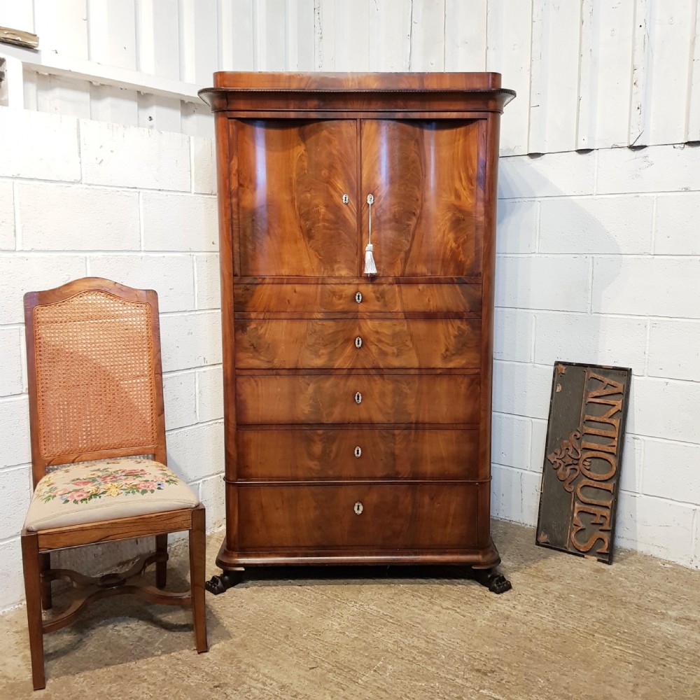 ANTIQUE BIEDERMEIER  MAHOGANY CABINET ON CHEST OF DRAWERS C1840