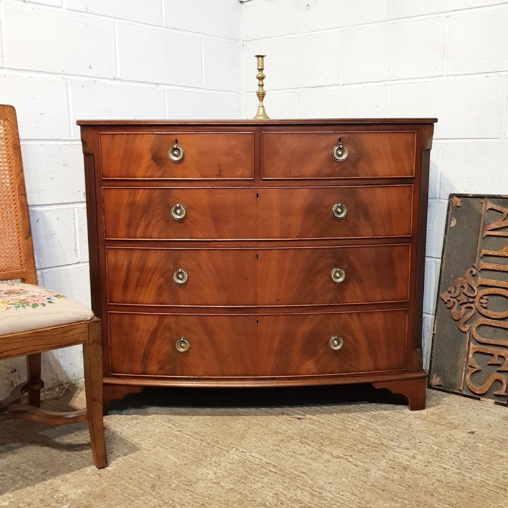 ANTIQUE VICTORIAN MAHOGANY BOW FRONT CHEST OF DRAWERS C1880