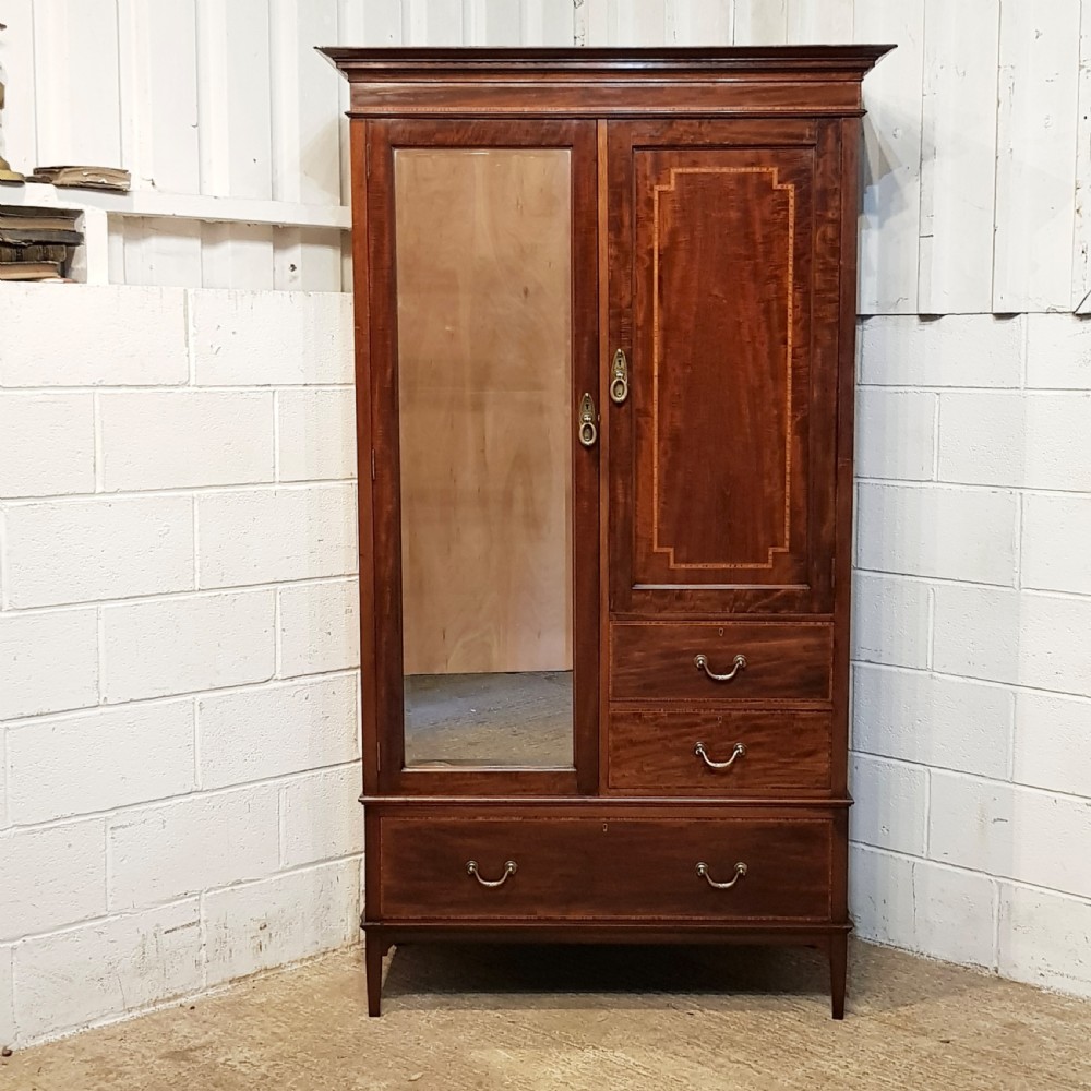 ANTIQUE EDWARDIAN MAHOGANY INLAID COMBINATION WARDROBE c1900 View III