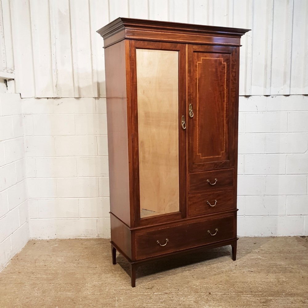 ANTIQUE EDWARDIAN MAHOGANY INLAID COMBINATION WARDROBE c1900 View IV
