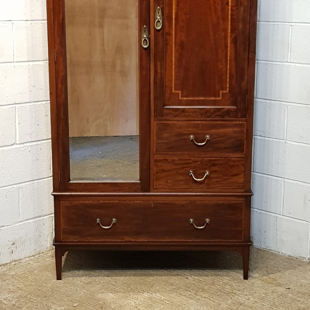 ANTIQUE EDWARDIAN MAHOGANY INLAID COMBINATION WARDROBE c1900 View V