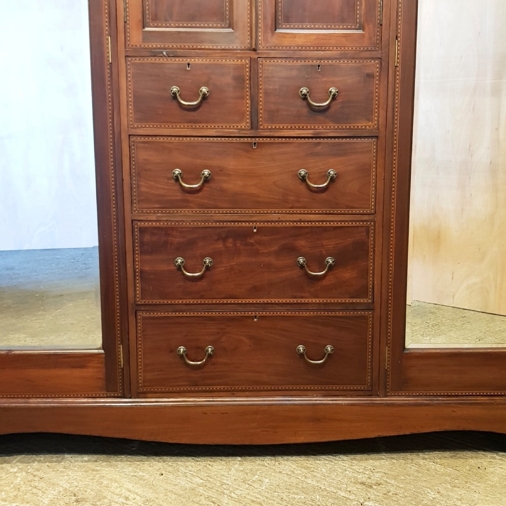 ANTIQUE EDWARDIAN INLAID MAHOGANY TRIPLE WARDROBE COMPACTUM C190 View VI