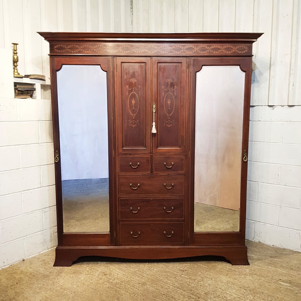 ANTIQUE EDWARDIAN INLAID MAHOGANY TRIPLE WARDROBE COMPACTUM C190 View VIII