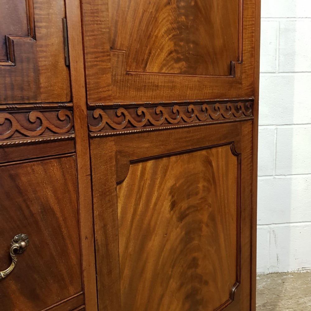 ANTIQUE EDWARDIAN CHIPPENDALE MAHOGANY TRIPLE WARDROBE C1900 View IV