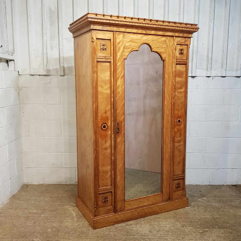 ANTIQUE AESTHETIC SATINWOOD INLAID WARDROBE C1890 View V