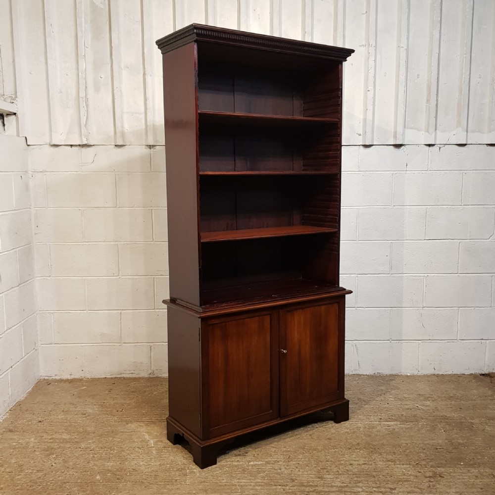 ANTIQUE 18TH  CENTURY MAHOGANY OPEN BOOKCASE ON CUPBOARD C1780 View V