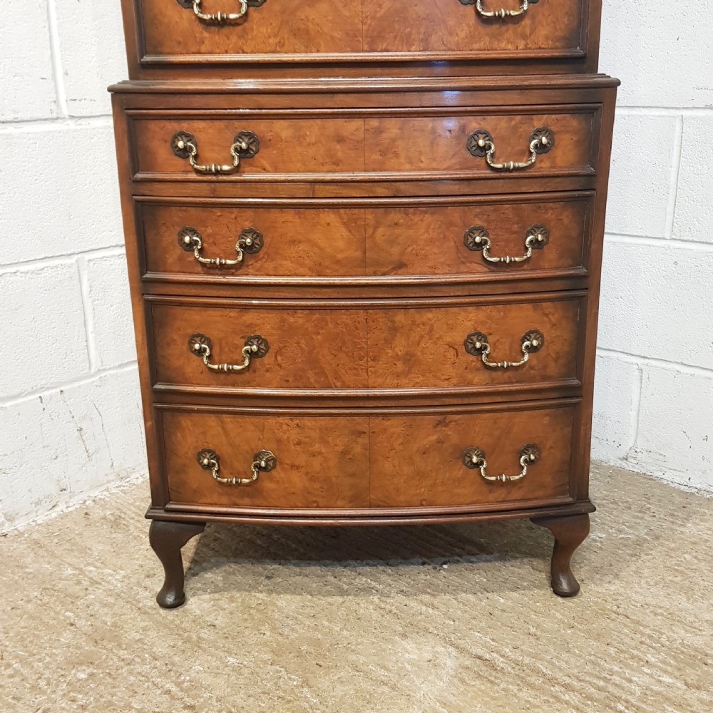 ANTIQUE BURR WALNUT CHEST ON CHEST C1920 View IV