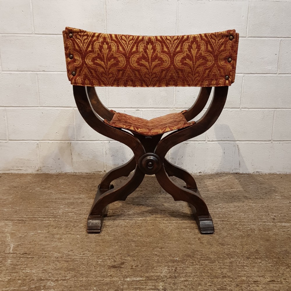 ANTIQUE 19TH CENTURY SPANISH CARVED WALNUT FOLDING X FRAMED CHAIR C1890 View II