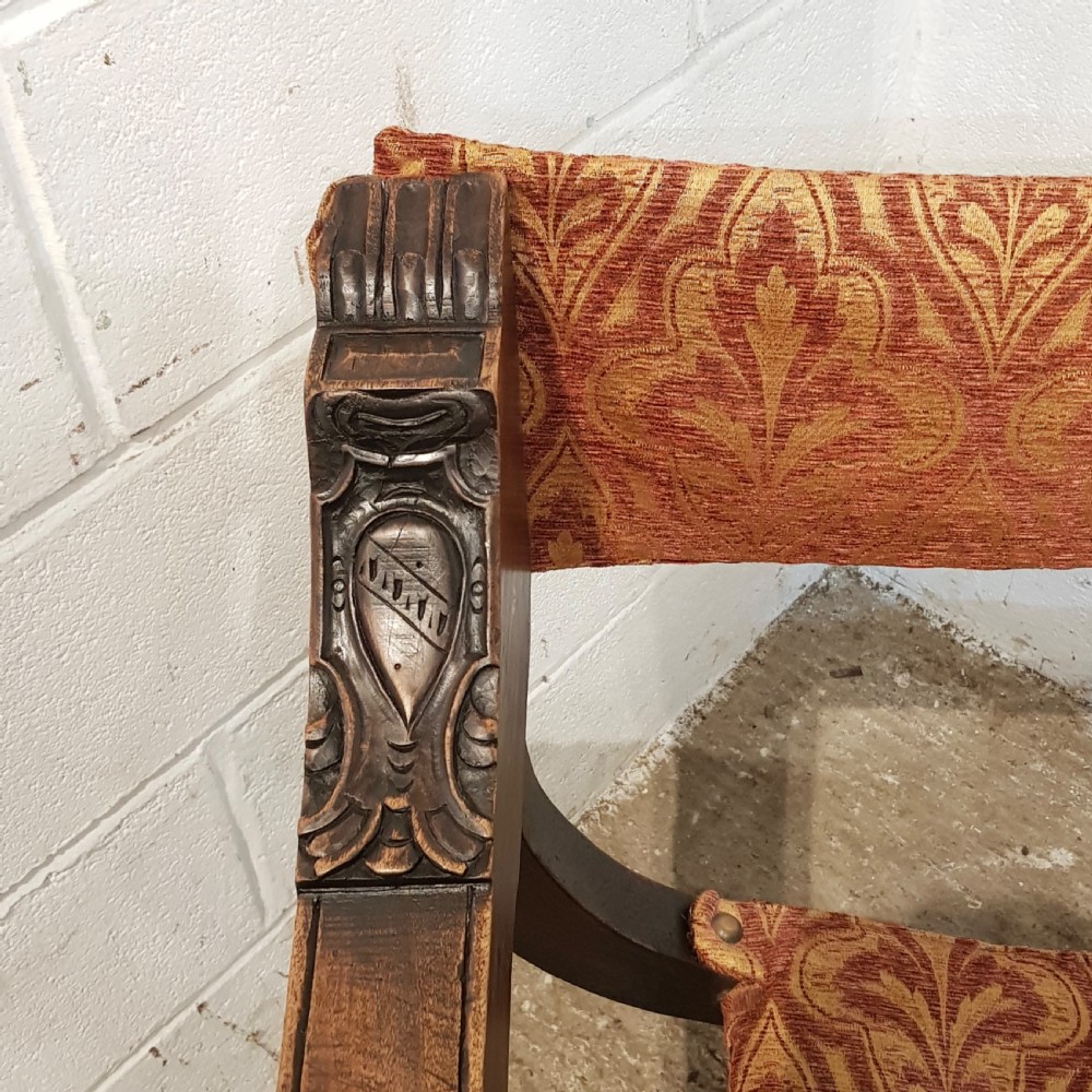 ANTIQUE 19TH CENTURY SPANISH CARVED WALNUT FOLDING X FRAMED CHAIR C1890 View III