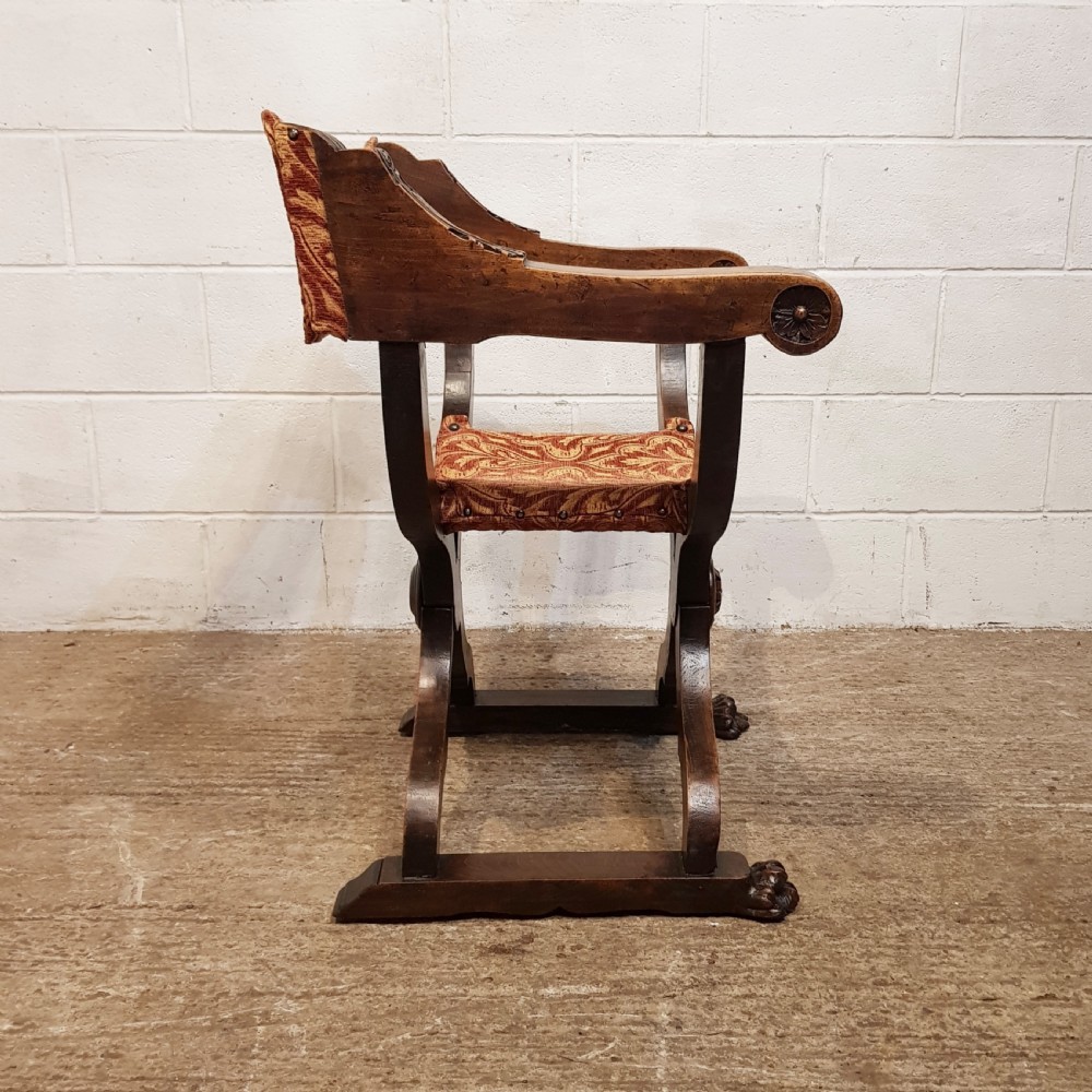ANTIQUE 19TH CENTURY SPANISH CARVED WALNUT FOLDING X FRAMED CHAIR C1890 View VI