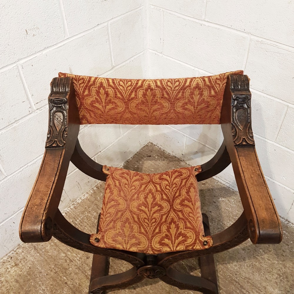 ANTIQUE 19TH CENTURY SPANISH CARVED WALNUT FOLDING X FRAMED CHAIR C1890 View VII