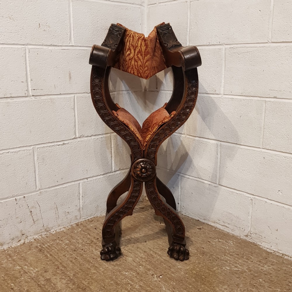 ANTIQUE 19TH CENTURY SPANISH CARVED WALNUT FOLDING X FRAMED CHAIR C1890 View VIII