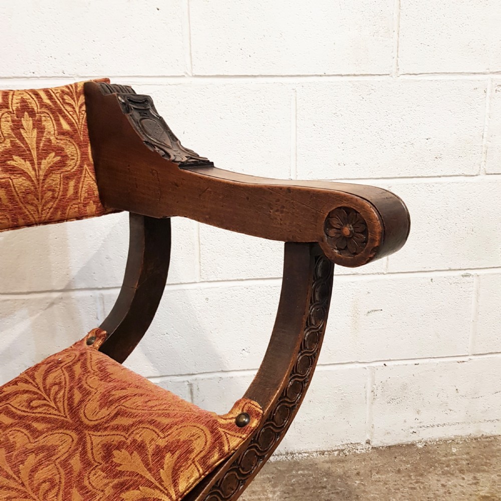 ANTIQUE 19TH CENTURY SPANISH CARVED WALNUT FOLDING X FRAMED CHAIR C1890 View X