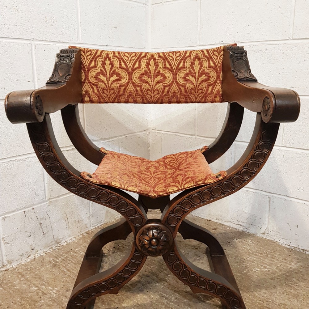 ANTIQUE 19TH CENTURY SPANISH CARVED WALNUT FOLDING X FRAMED CHAIR C1890 View XI