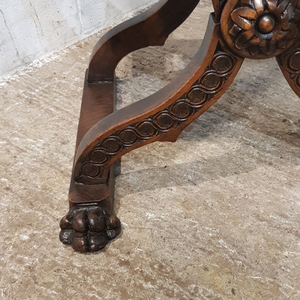 ANTIQUE 19TH CENTURY SPANISH CARVED WALNUT FOLDING X FRAMED CHAIR C1890 View XII