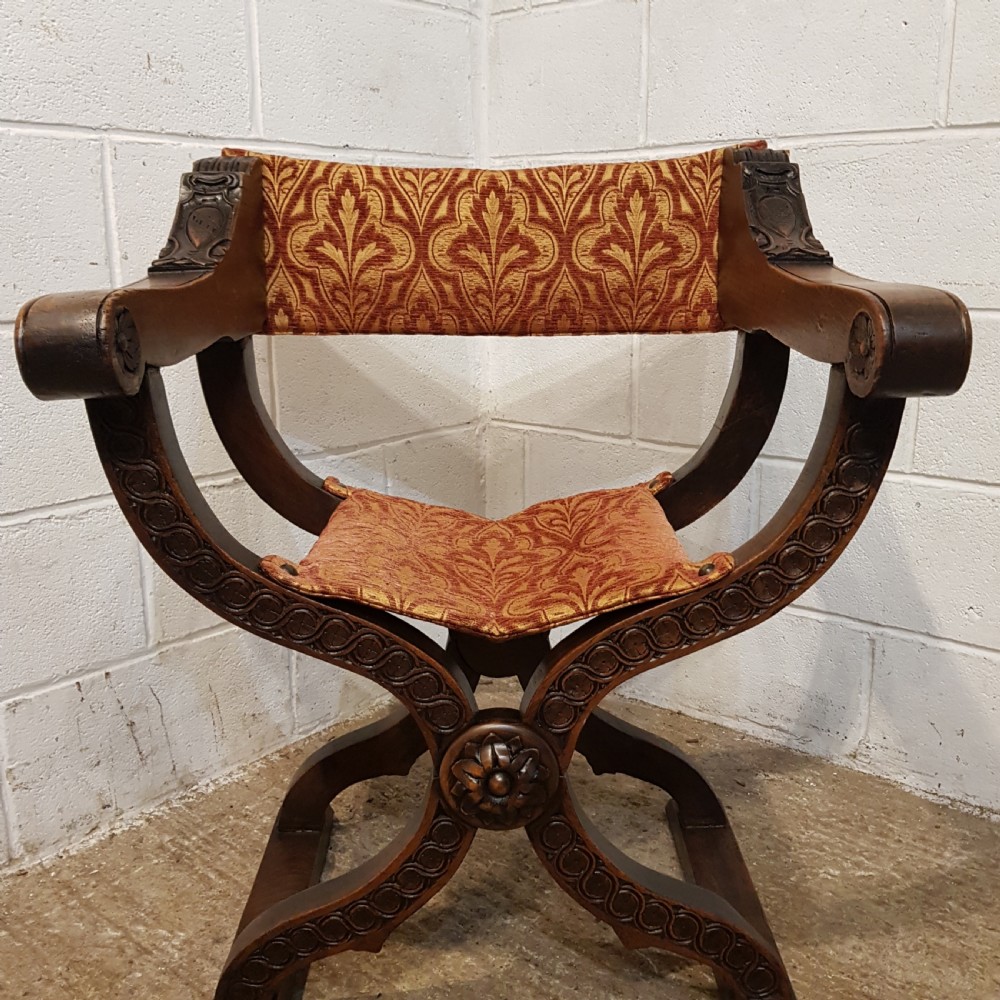 ANTIQUE 19TH CENTURY SPANISH CARVED WALNUT FOLDING X FRAMED CHAIR C1890 View XIII