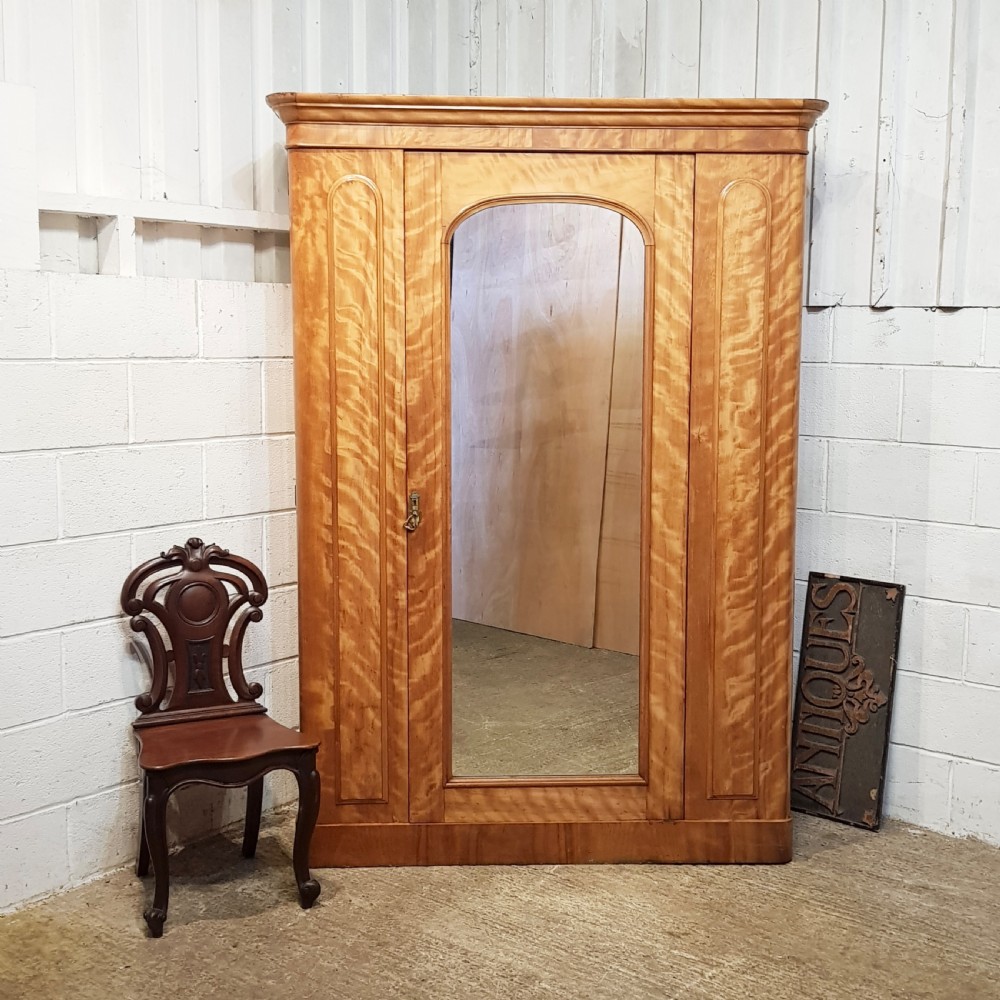 ANTIQUE VICTORIAN SATINWOOD DOUBLE WARDROBE C1880