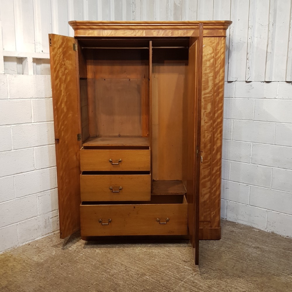 ANTIQUE VICTORIAN SATINWOOD DOUBLE WARDROBE C1880 View III