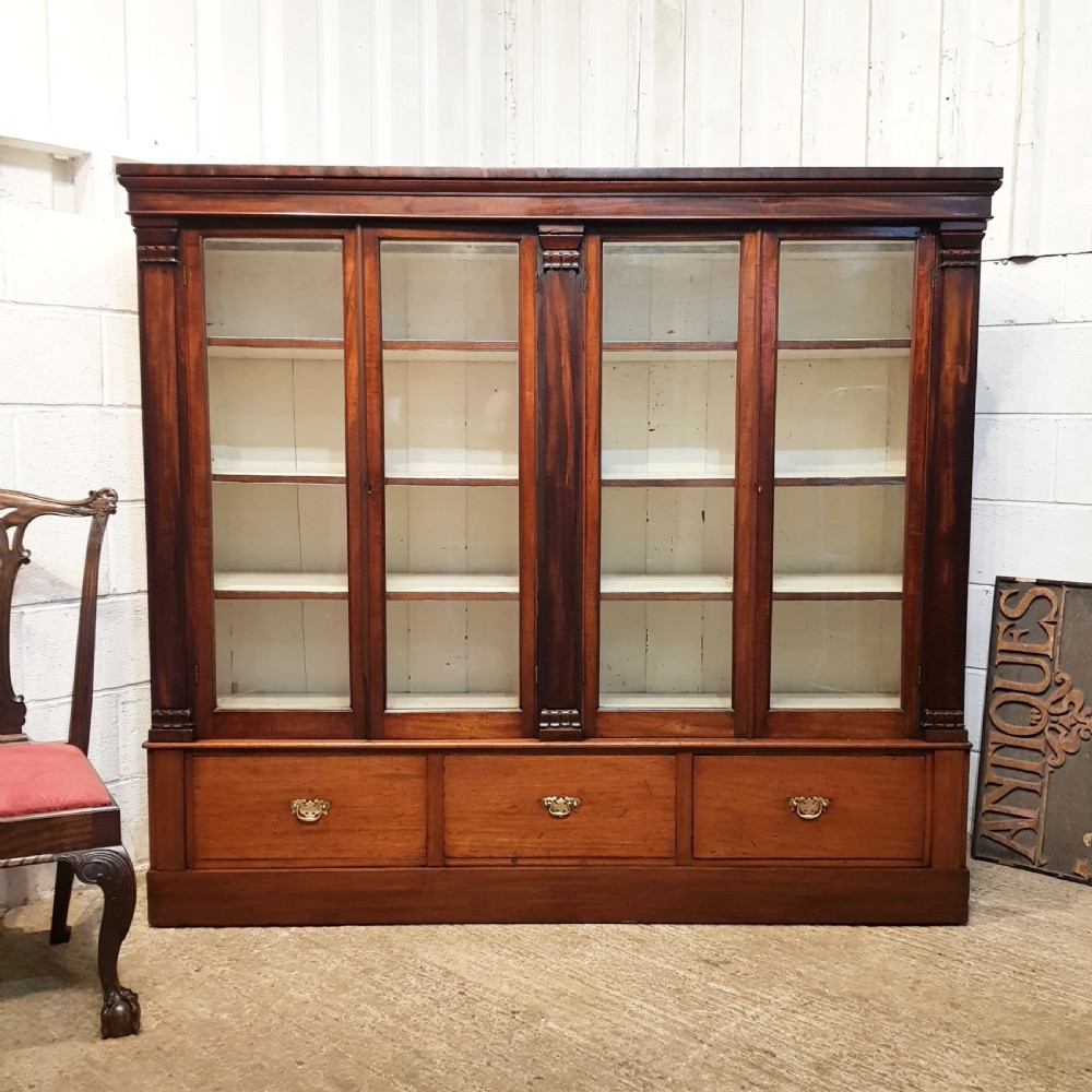 ANTIQUE LARGE VICTORIAN MAHOGANY GLAZED BOOKCASE C1880