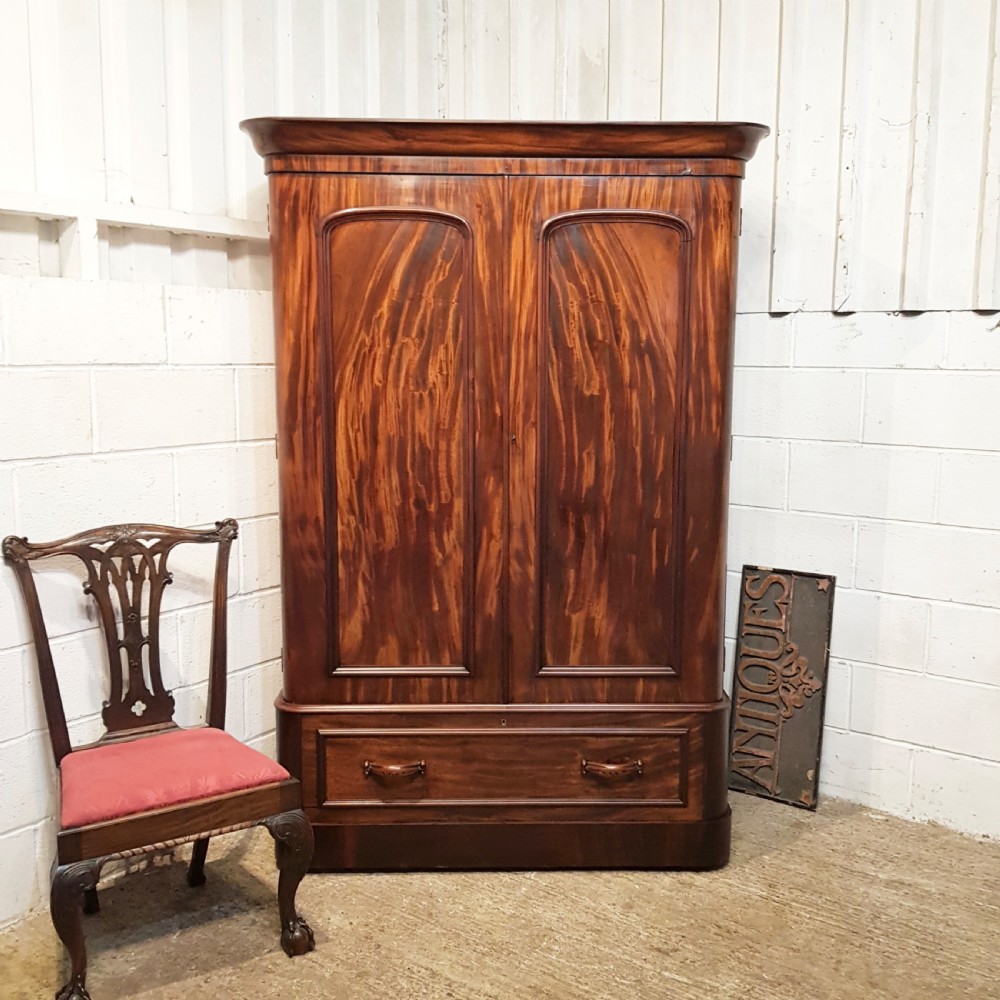 ANTIQUE VICTORIAN MAHOGANY DOUBLE WARDROBE C1880