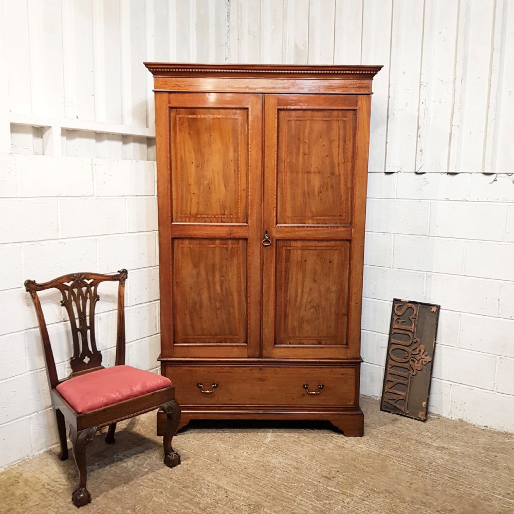 ANTIQUE EDWARDIAN REGENCY  INLAID MAHOGANY DOUBLE WARDROBE C1900
