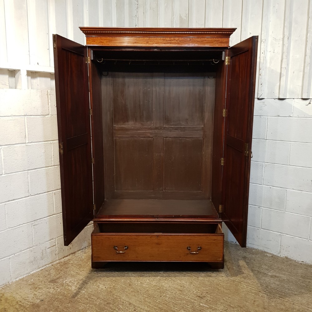 ANTIQUE EDWARDIAN REGENCY  INLAID MAHOGANY DOUBLE WARDROBE C1900 View II