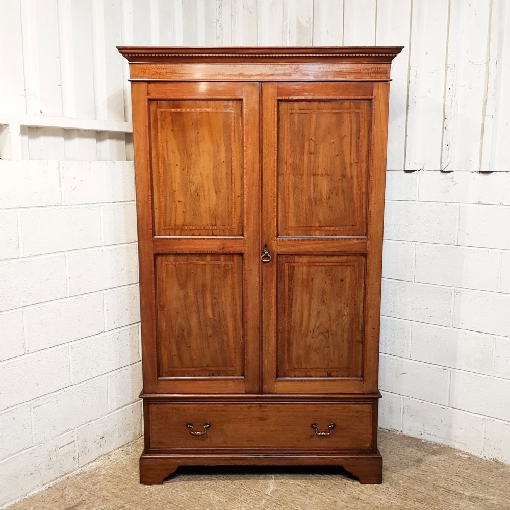 ANTIQUE EDWARDIAN REGENCY  INLAID MAHOGANY DOUBLE WARDROBE C1900 View III