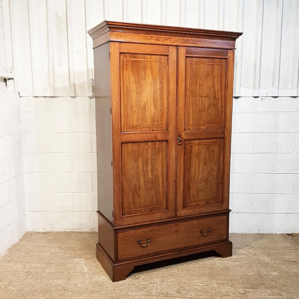 ANTIQUE EDWARDIAN REGENCY  INLAID MAHOGANY DOUBLE WARDROBE C1900 View V