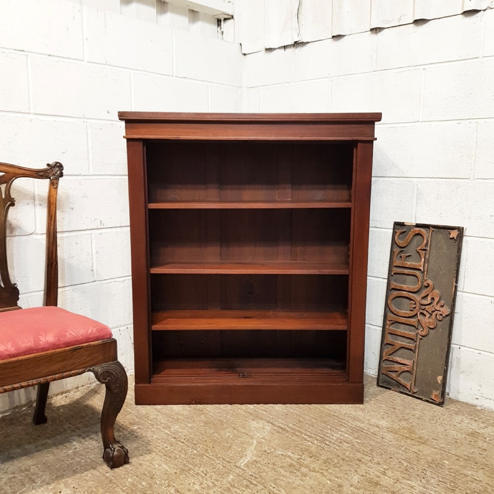 ANTIQUE LATE VICTORIAN MAHOGANY OPEN BOOKCASE C1890