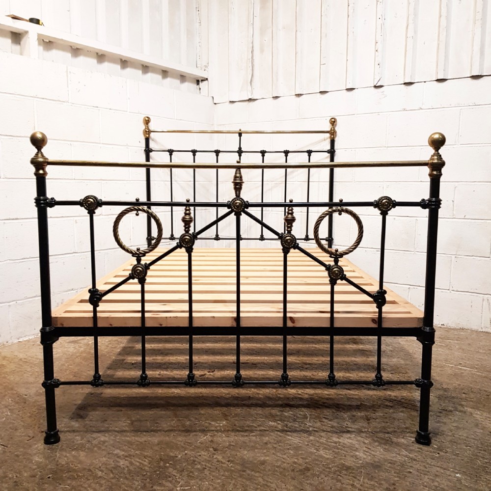 ANTIQUE VICTORIAN BRASS & IRON DOUBLE BED C1880