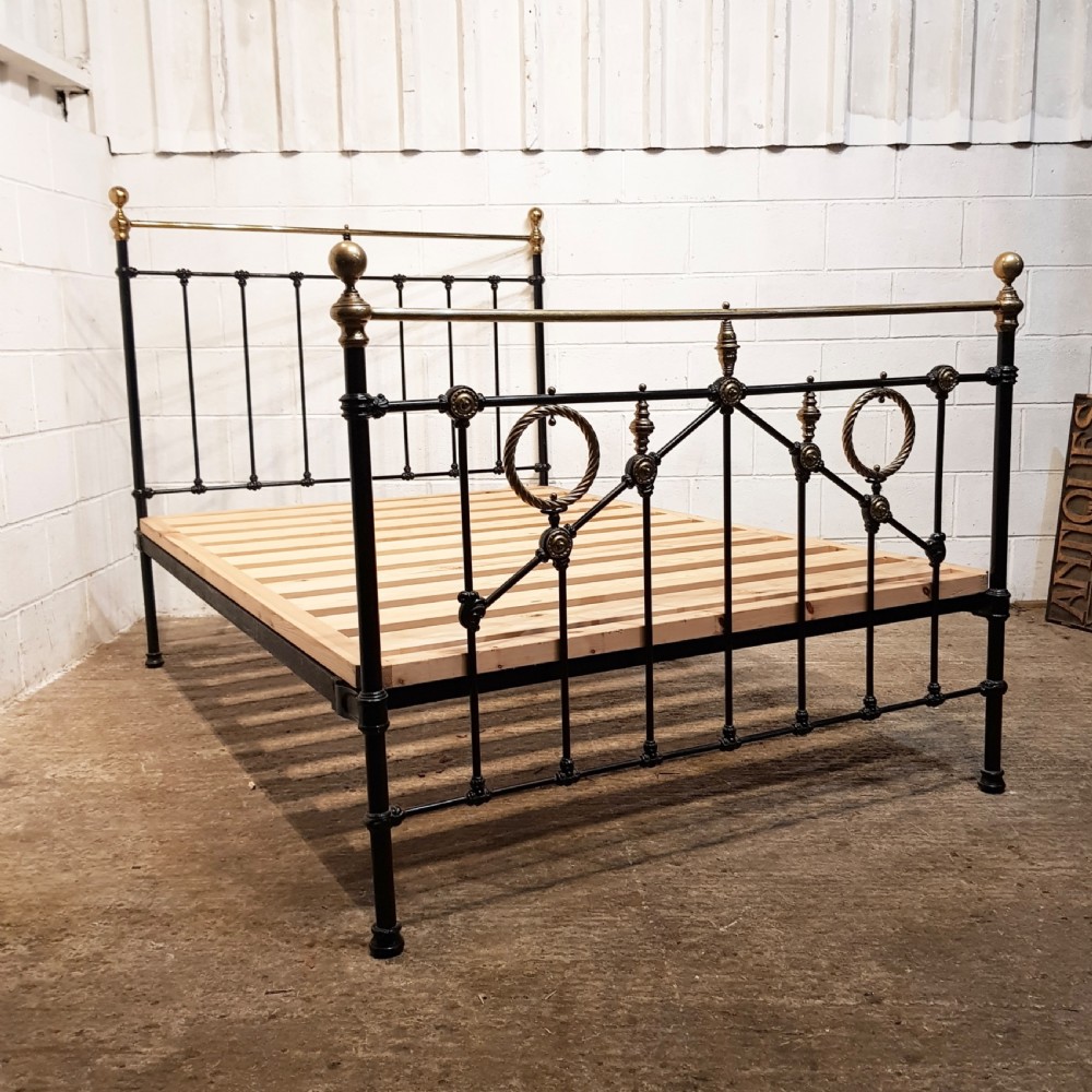 ANTIQUE VICTORIAN BRASS & IRON DOUBLE BED C1880 View V