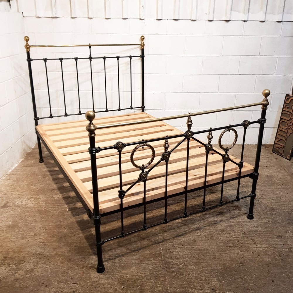 ANTIQUE VICTORIAN BRASS & IRON DOUBLE BED C1880 View VI