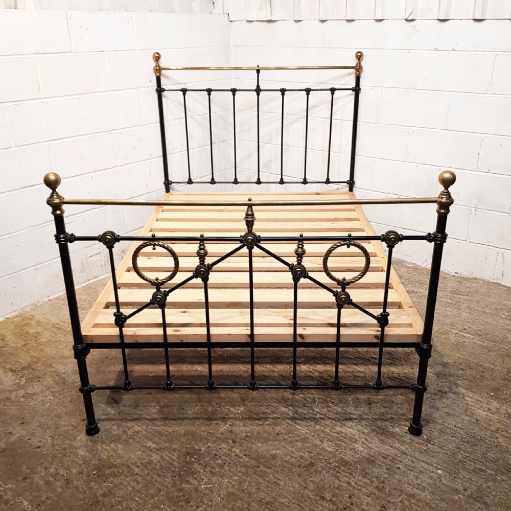 ANTIQUE VICTORIAN BRASS & IRON DOUBLE BED C1880 View XII