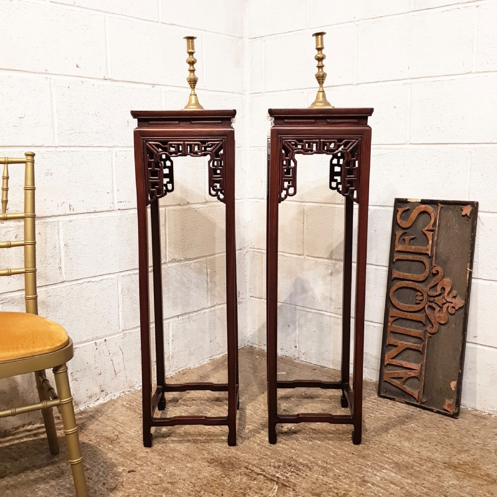 ANTIQUE PAIR EARLY 20th CENTURY CHINESE ROSEWOOD STANDS C1920 View II