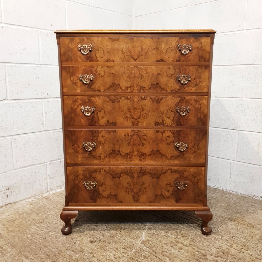ANTIQUE BURR WALNUT CHEST OF DRAWERS C1920 View II