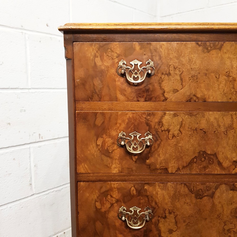 ANTIQUE BURR WALNUT CHEST OF DRAWERS C1920 View III