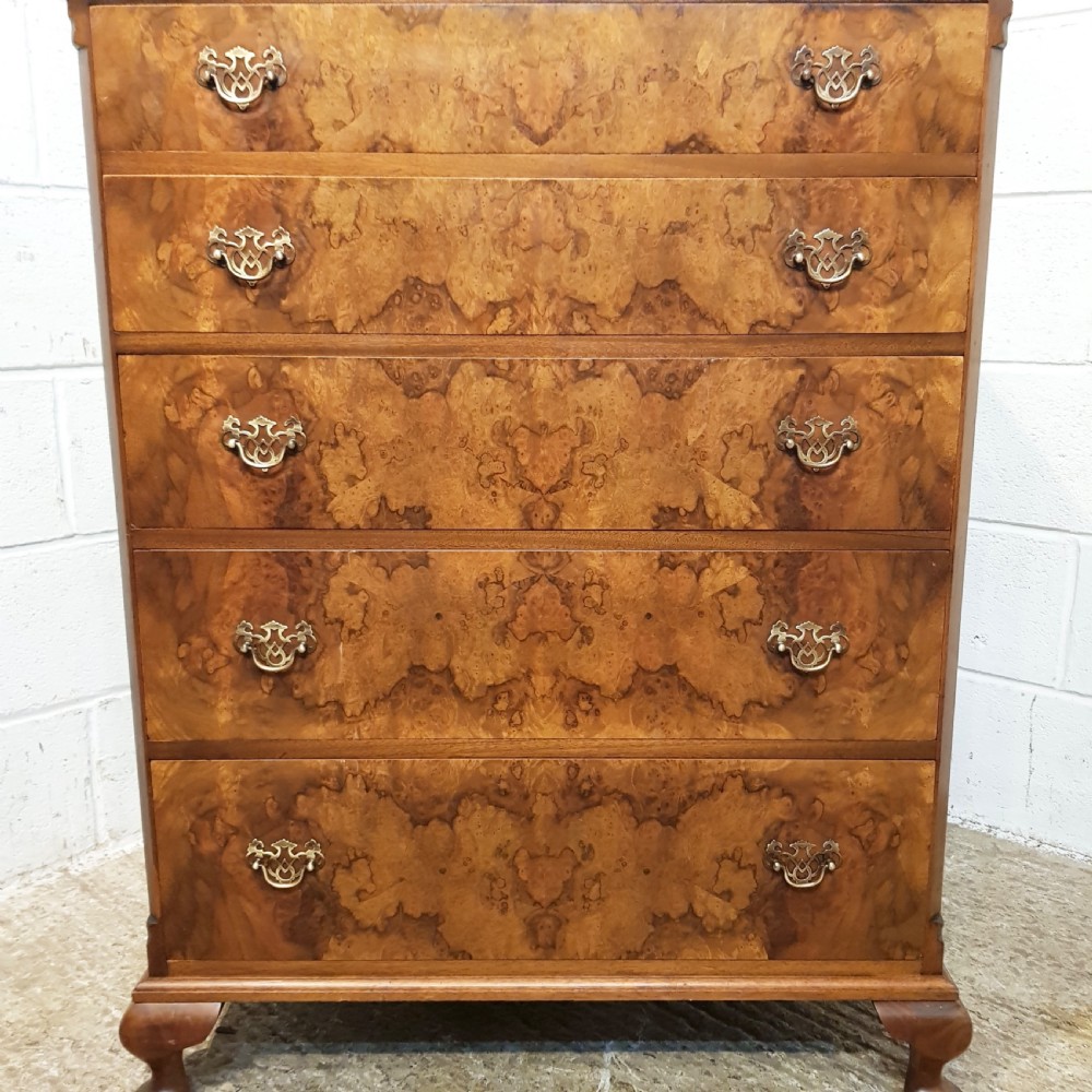 ANTIQUE BURR WALNUT CHEST OF DRAWERS C1920 View IV