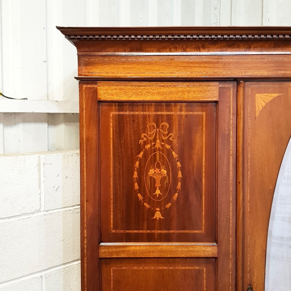 ANTIQUE EDWARDIAN INLAID SMALL MAHOGANY TRIPLE WARDROBE C1900 View VI