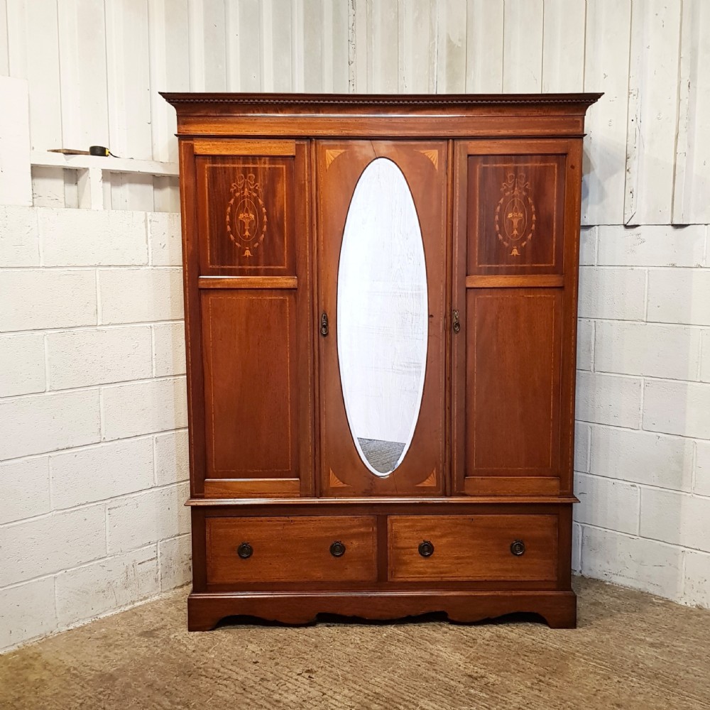 ANTIQUE EDWARDIAN INLAID SMALL MAHOGANY TRIPLE WARDROBE C1900 View VII